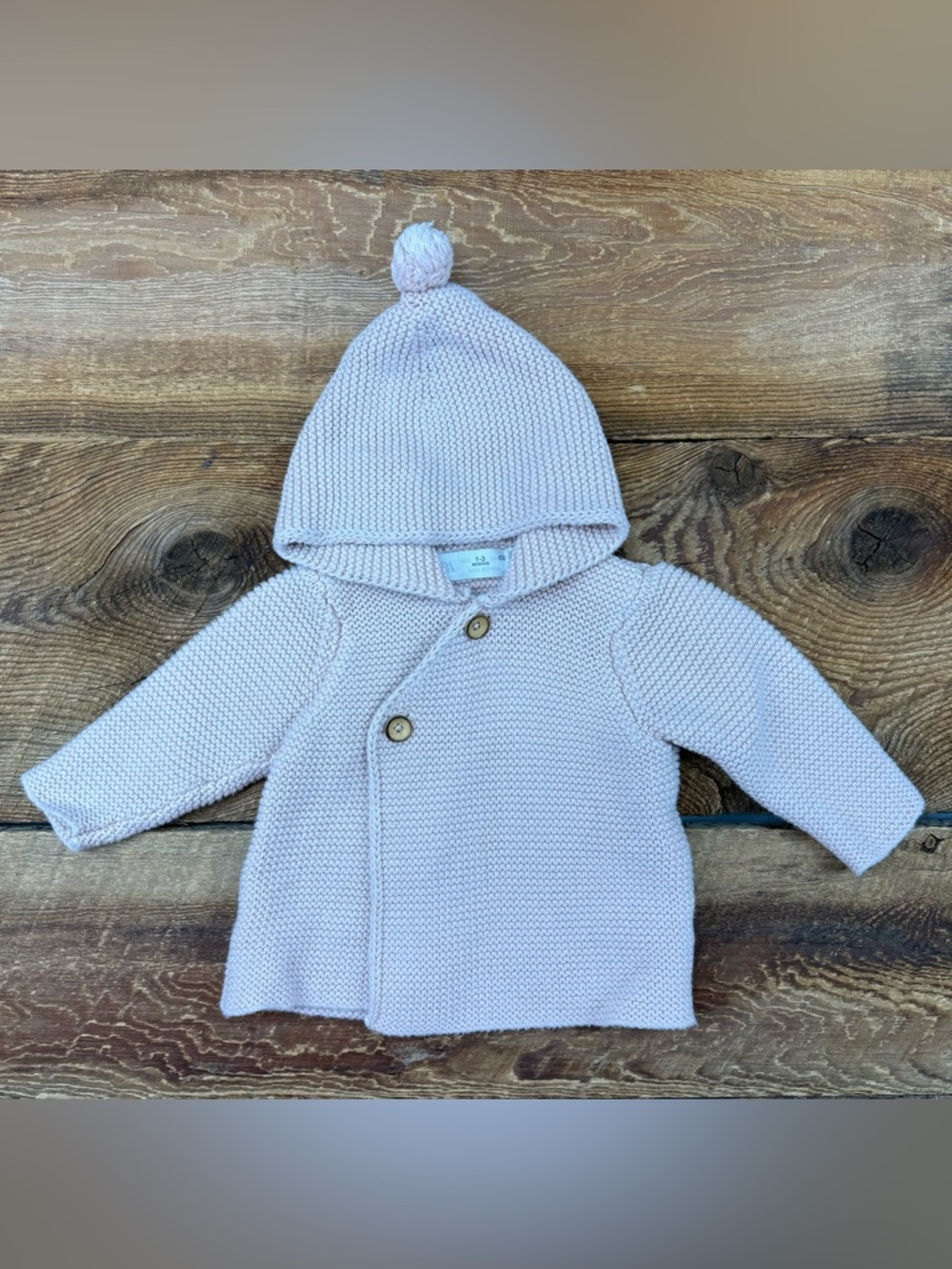 Zara Baby Knit Hooded Pom Cardigan- Soft Light Pink